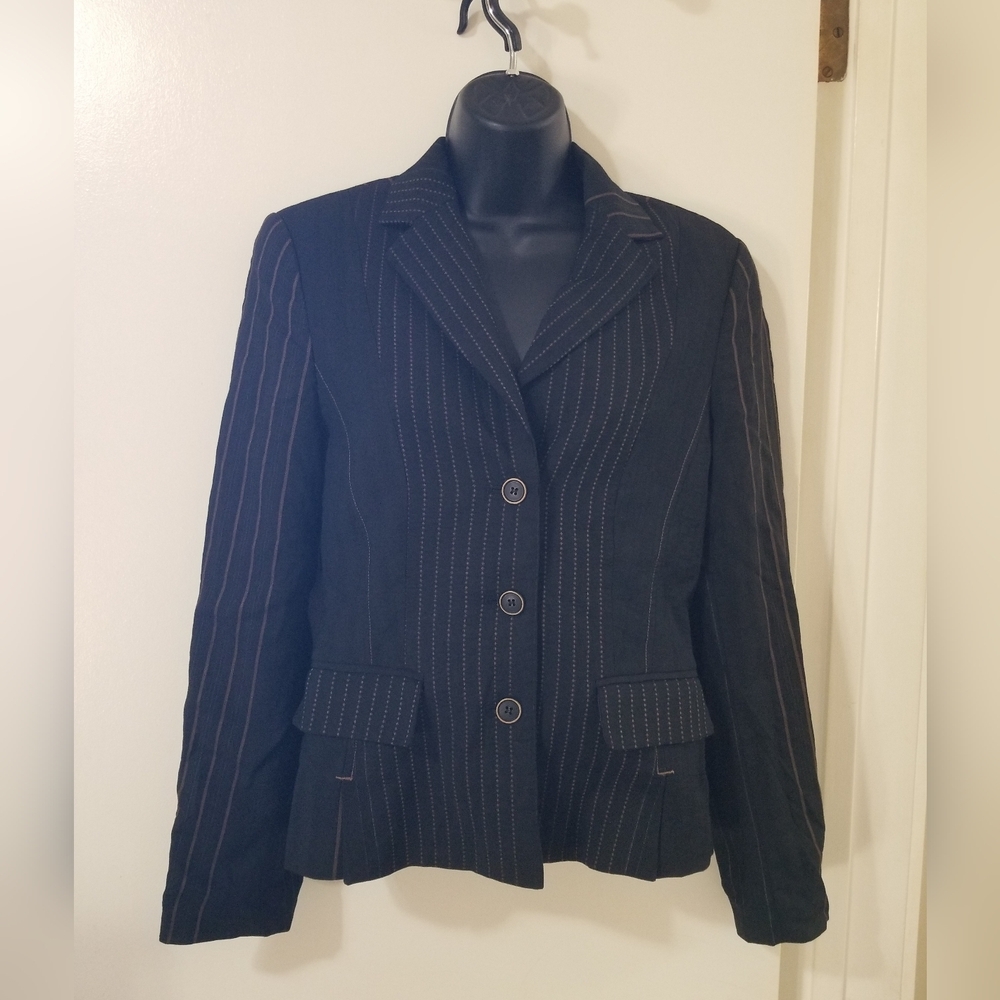 Apanage Black Wool Blend Pinstripe Tailored Blazer Size 4